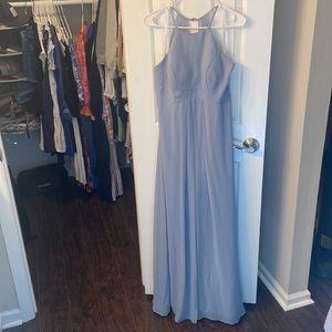 AZAZIE SARAH Empire Pleated Chiffon Floor-Length Dress Dusty Blue size A10